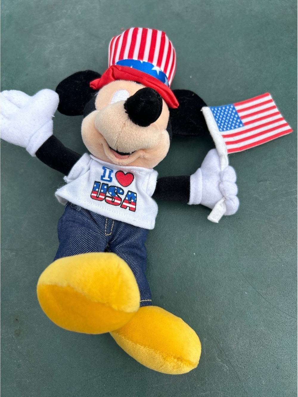 Disney Mickey Mouse Plush Doll with USA Themed Outfit and Flag
